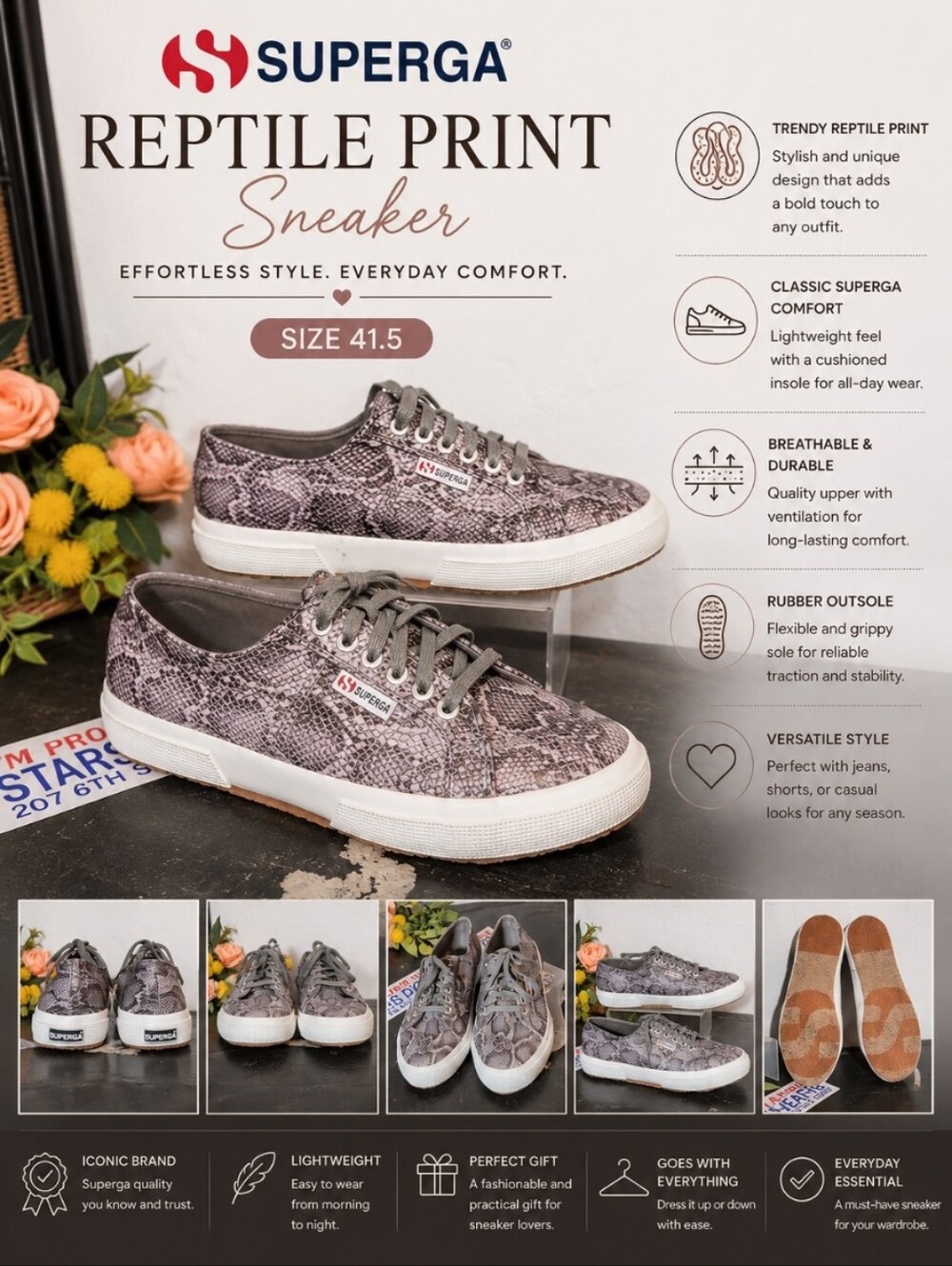 SUPERGA Reptile Print Sneaker 41.5